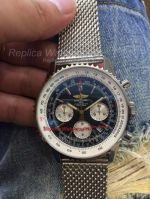 Copy Breitling Navitimer Stainless Steel Black Dial Antique Watch w Breitling Mesh Band